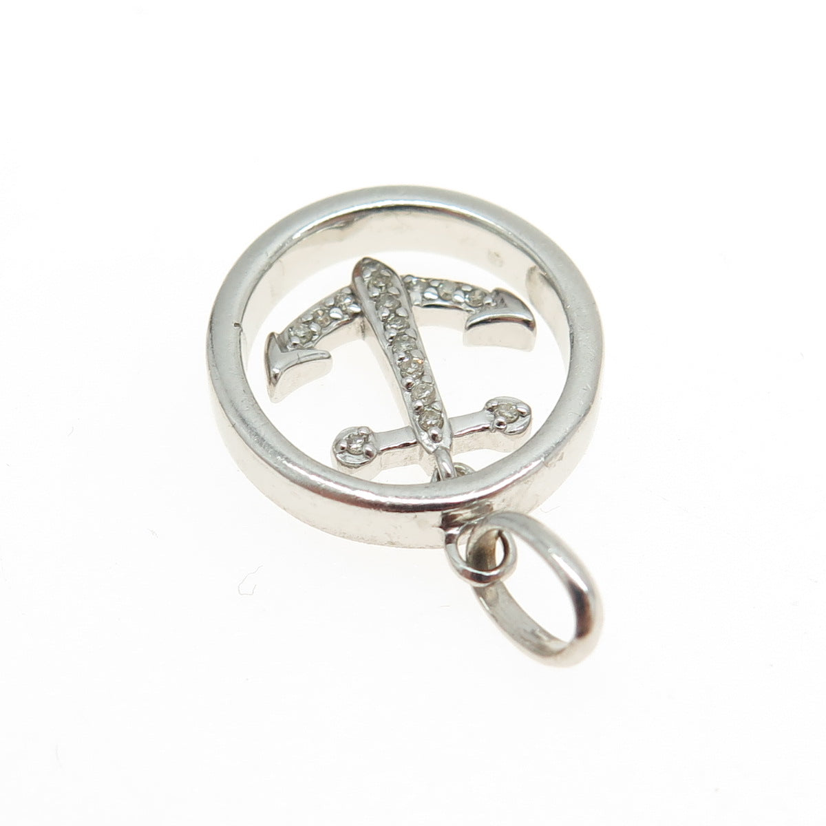 925 Sterling Silver Real Round-Cut Diamond "You Are My Anchor" Pendant