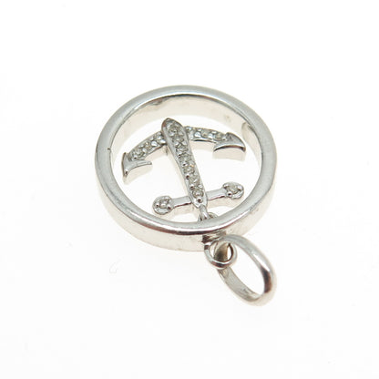 925 Sterling Silver Real Round-Cut Diamond "You Are My Anchor" Pendant