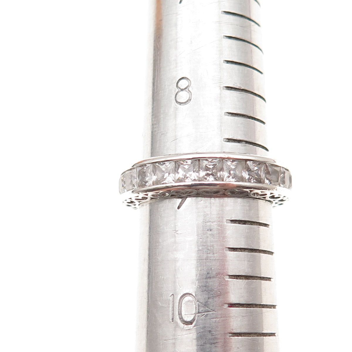 Key Star 925 Sterling Silver Princess-Cut C Z Eternity Band Ring Size 9
