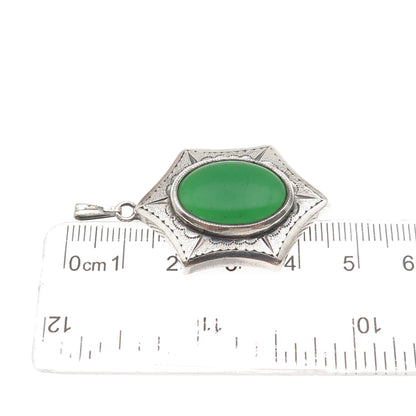 925 Sterling Silver Antique China Real Jade Sun Symbol Charm Pendant