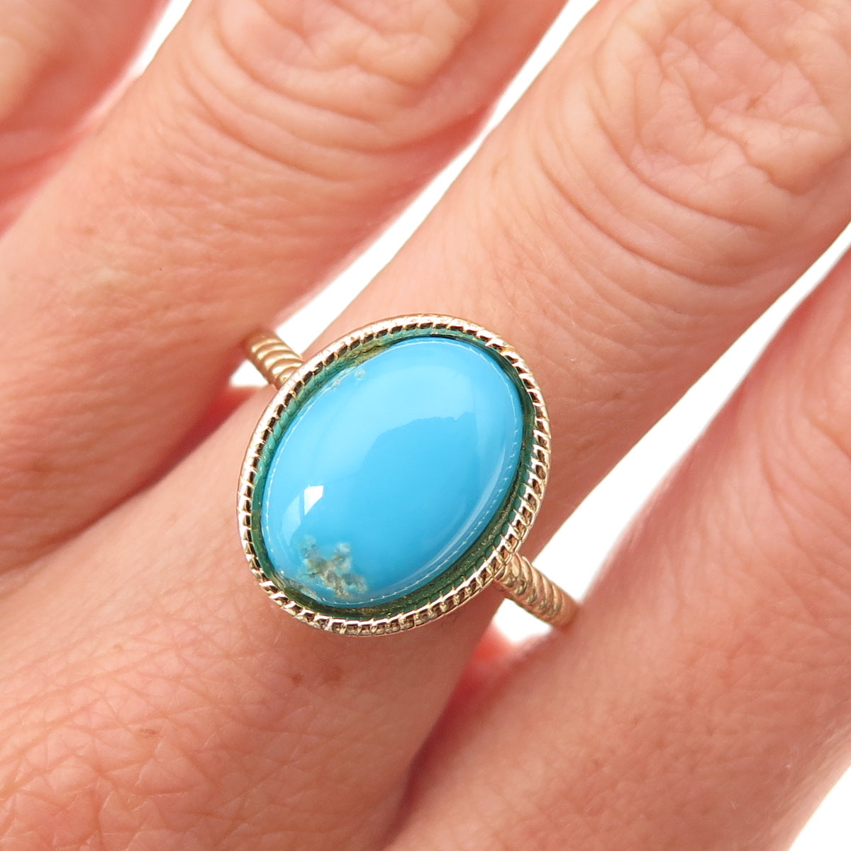 Tehya Oyama 925 Sterling Silver Gold Plated Real Turquoise Ring Size 8