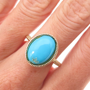 Tehya Oyama 925 Sterling Silver Gold Plated Real Turquoise Ring Size 8