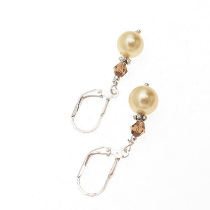 925 Sterling Silver Vintage Faux Pear & Smoky Crystal Dangle Earrings