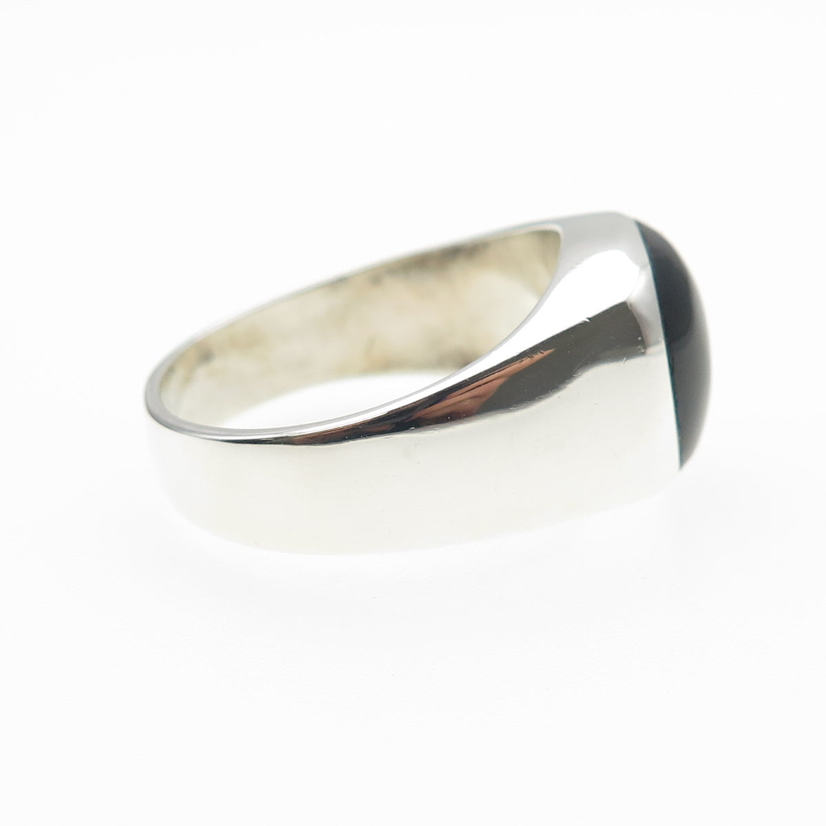 925 Sterling Silver Vintage Mexico Real Black Onyx Modernist Ring Size 12