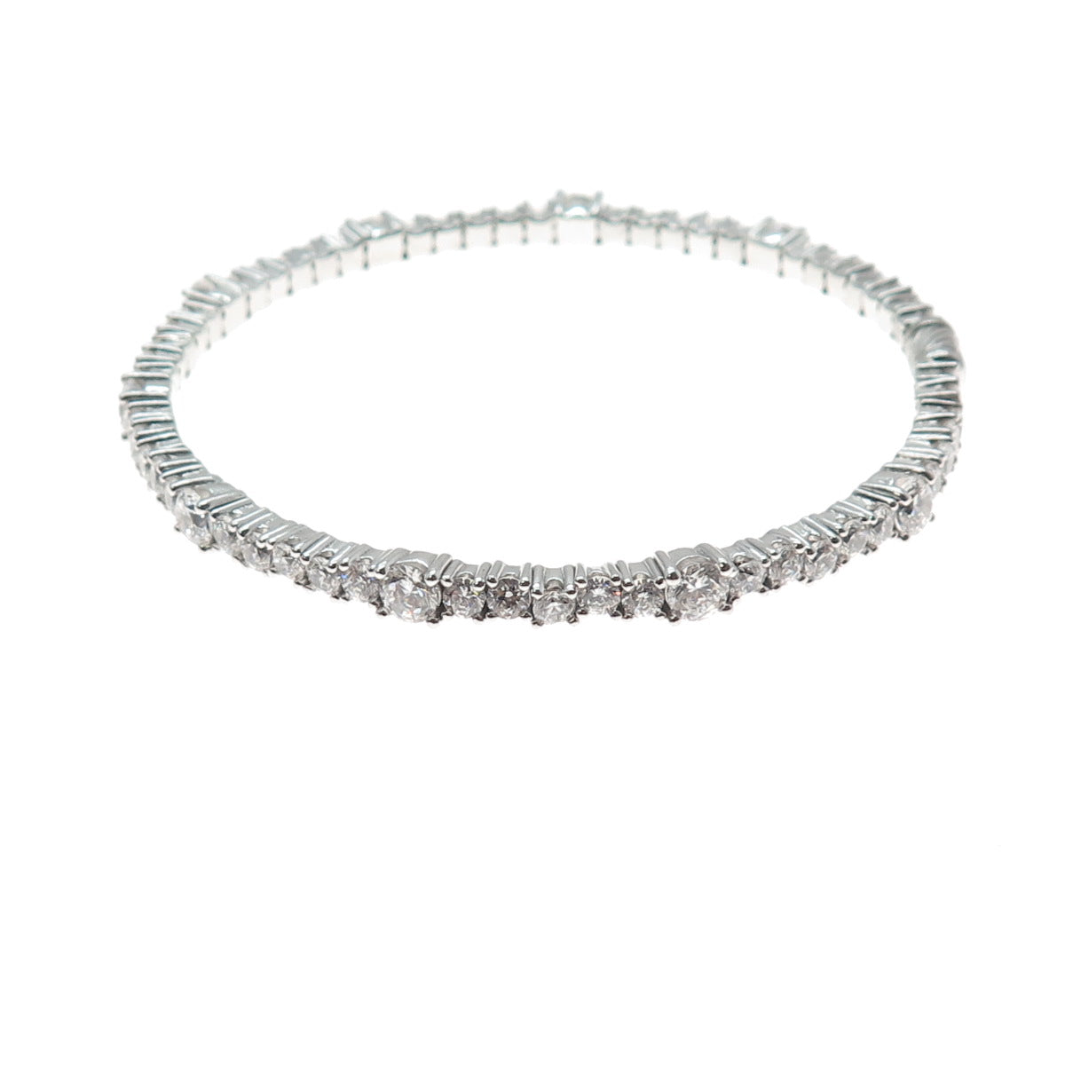 925 Sterling Silver Round-Cut C Z Tennis Link Bangle Bracelet 7.75"