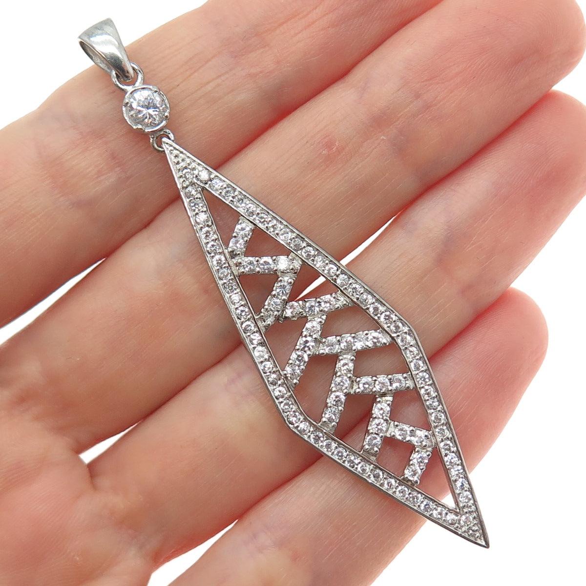 925 Sterling Silver Round-Cut C Z Zig Zag Sparkle Pendant