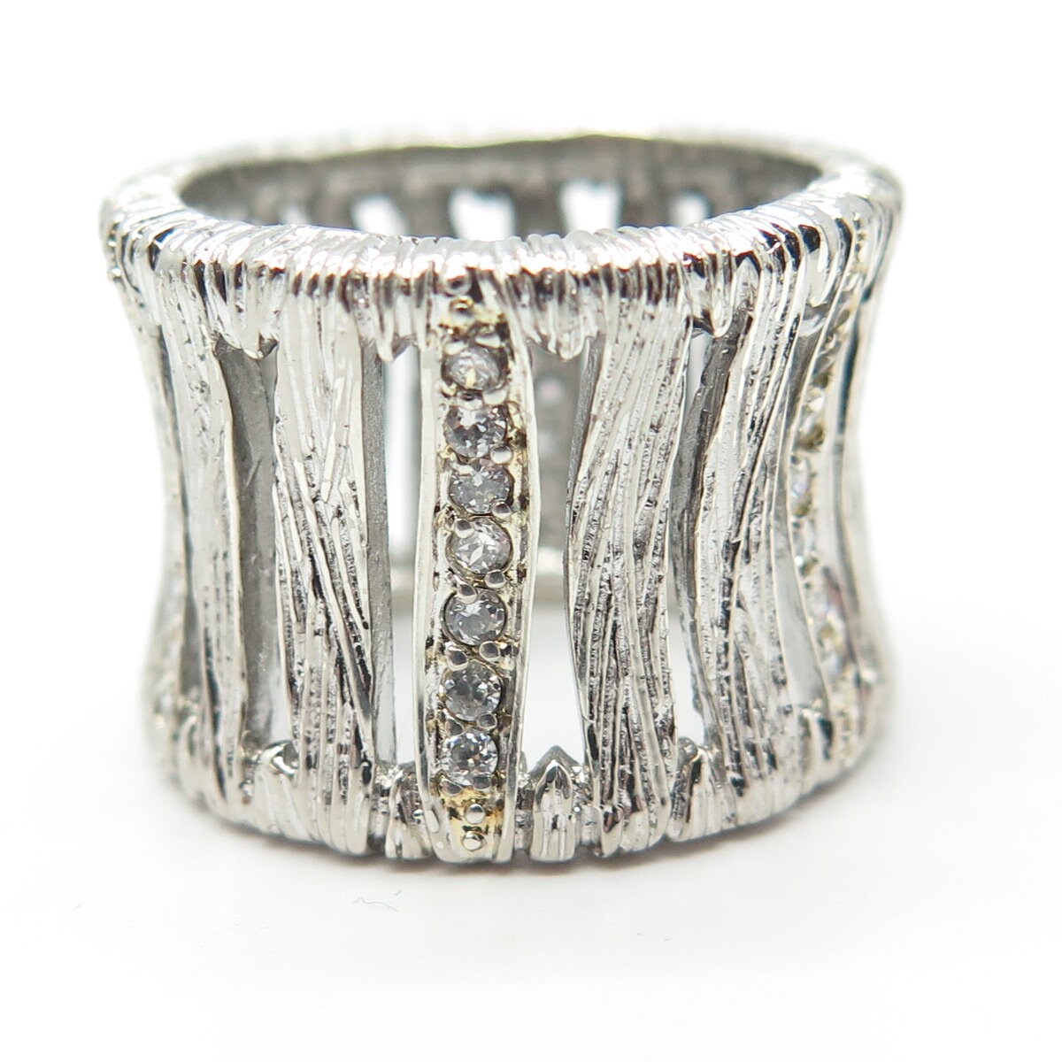 925 Sterling Silver Vintage C Z Wide Band Ring Size 7.25