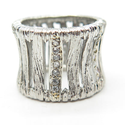 925 Sterling Silver Vintage C Z Wide Band Ring Size 7.25