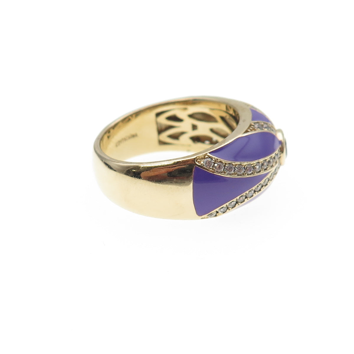 Silvio Hidalgo 925 Sterling Gold Plated Enamel Purple & White C Z Ring Size 8.25
