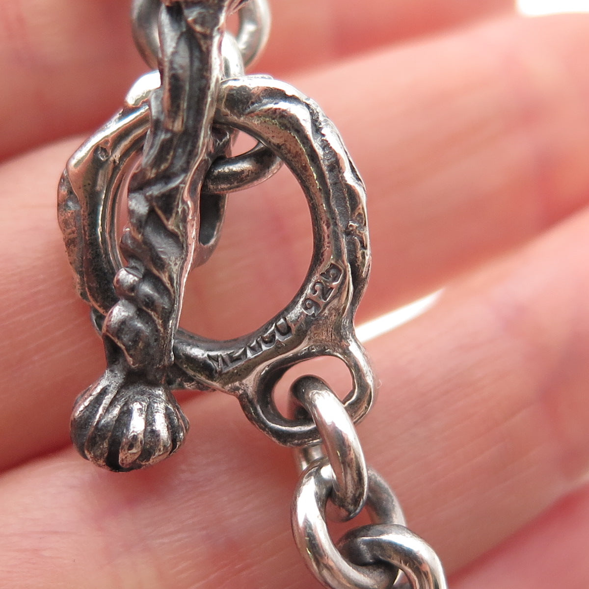 925 Sterling Silver Vintage Mexico Modernist Scroll Oxidized Link Bracelet 6.75"