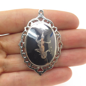 925 Sterling Silver Antique Art Deco Siam Niello Hindu Goddess Locket Pendant