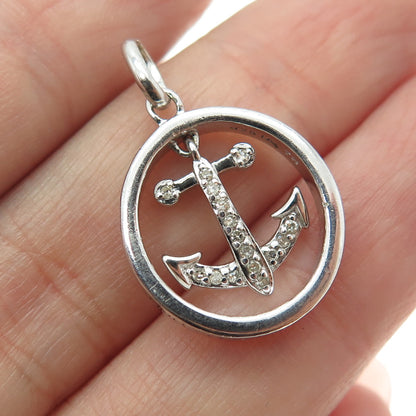 925 Sterling Silver Real Round-Cut Diamond "You Are My Anchor" Pendant