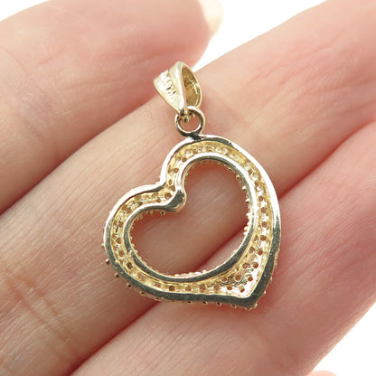 14K Yellow Gold Round-Cut C Z Heart Minimalist Charm Pendant