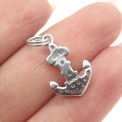 925 Sterling Silver Round-Cut C Z Anchor Minimalist Charm Pendant