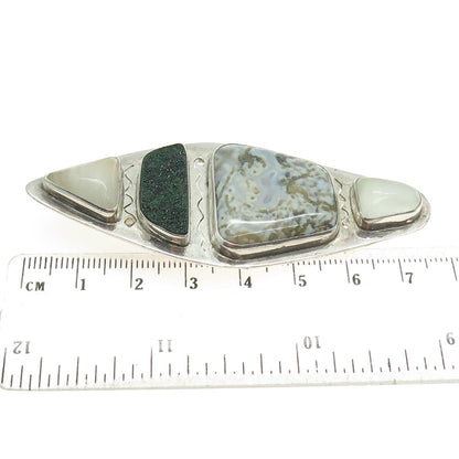 Old Pawn 925 Sterling Silver Vintage MLS Agate Druzy & Chalcedony Tribal Pendant