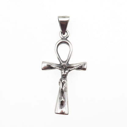 925 Sterling Silver Vintage Egyptian Ankh Crucifix Cross Charm Pendant