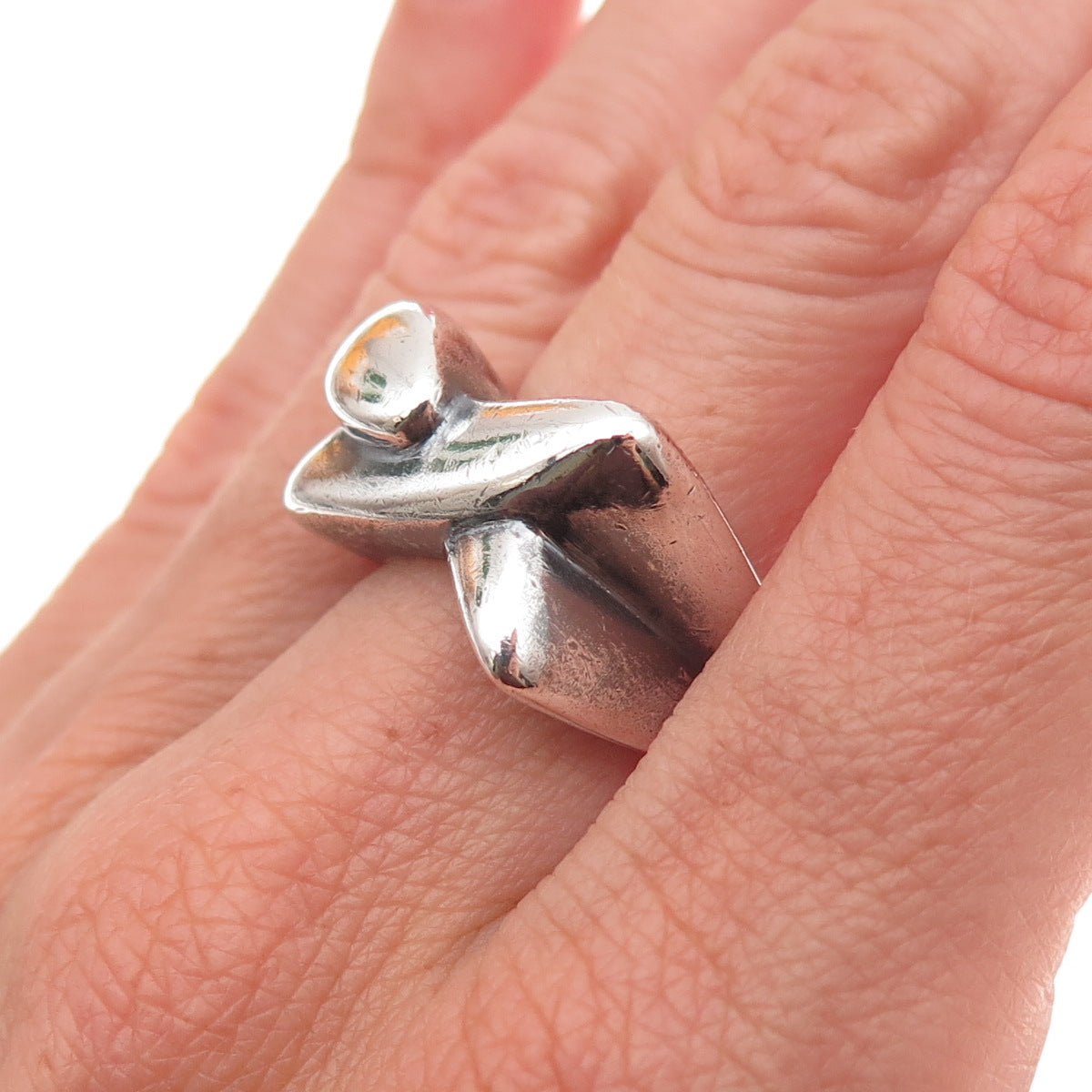 N&D Onderdonk 925 Sterling Silver Vintage Modernist X-Shape Ring Size 6.75