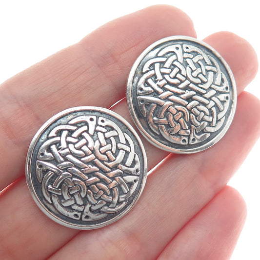 925 Sterling Silver Vintage Mexico Celtic Knot Disc Oxidized Earrings