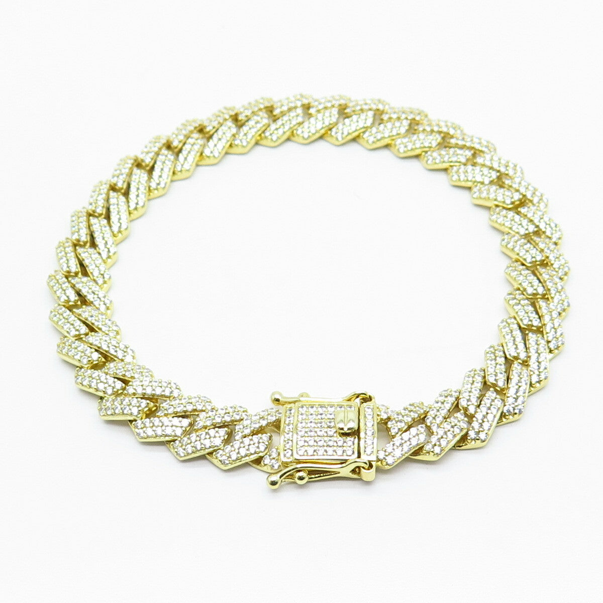 925 Sterling Silver Gold Plated C Z Cuban Link Bracelet 8.5"