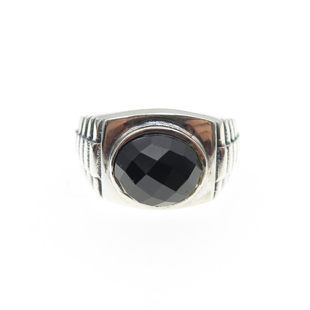 925 Sterling Silver Vintage Real Black Onyx Oxidized Ring Size 10.75