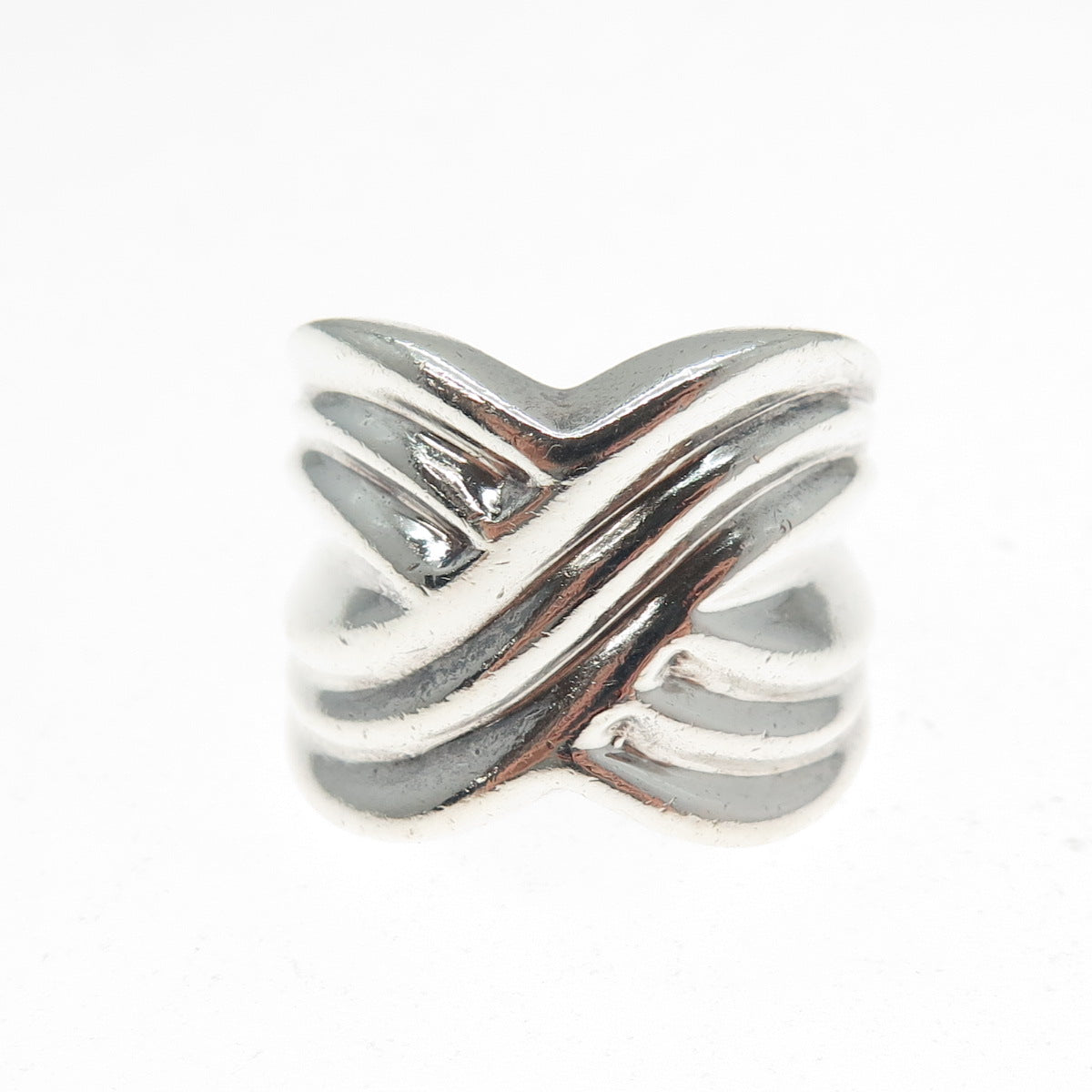 CHAPAL ZENRAY 925 Sterling Silver Vintage Modernist Crisscross Ring Size 7.5