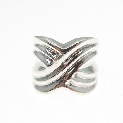 CHAPAL ZENRAY 925 Sterling Silver Vintage Modernist Crisscross Ring Size 7.5