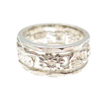 925 Sterling Silver Vintage Flower Blossom Band Ring Size 5.25