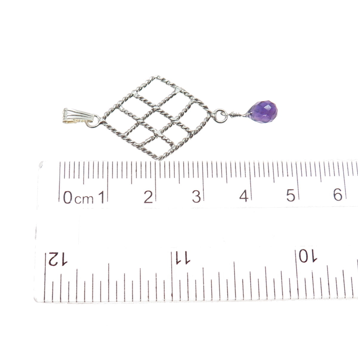 925 Sterling Silver Vintage Real Amethyst Charm Pendant