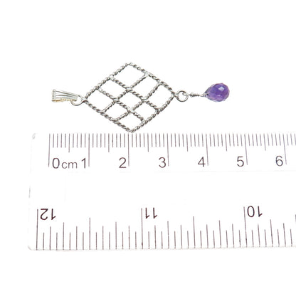 925 Sterling Silver Vintage Real Amethyst Charm Pendant