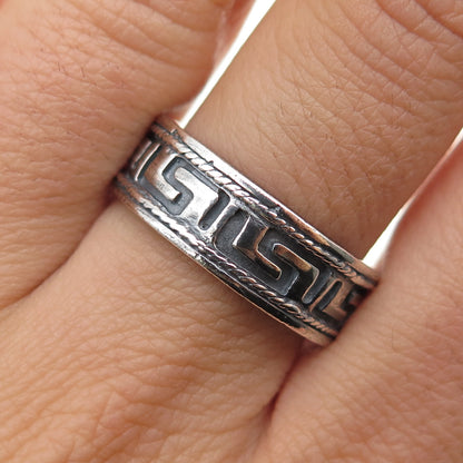 HAN 925 Sterling Silver Vintage Greek Maze Oxidized Band Ring Size 8.75