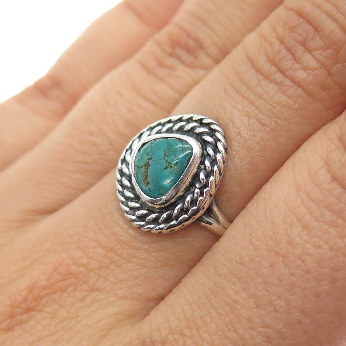 Old Pawn Sterling Silver Vintage Southwestern Kingman Turquoise Ring Size 6.5