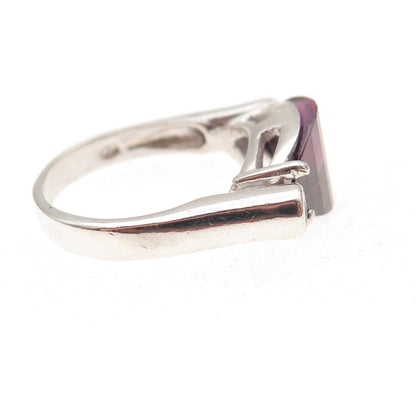 925 Sterling Silver Vintage Purple & White C Z Modernist Ring Size 7.5