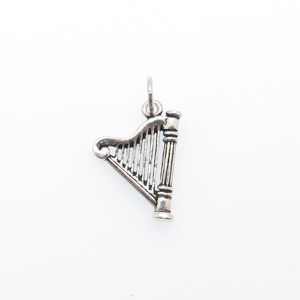 925 Sterling Silver Vintage Harp Oxidized Minimalist Charm Pendant