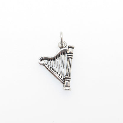 925 Sterling Silver Vintage Harp Oxidized Minimalist Charm Pendant