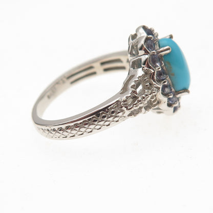 Chuck Clemency 925 Sterling Silver Real Turquoise & Tanzanite Ring Size 8.25