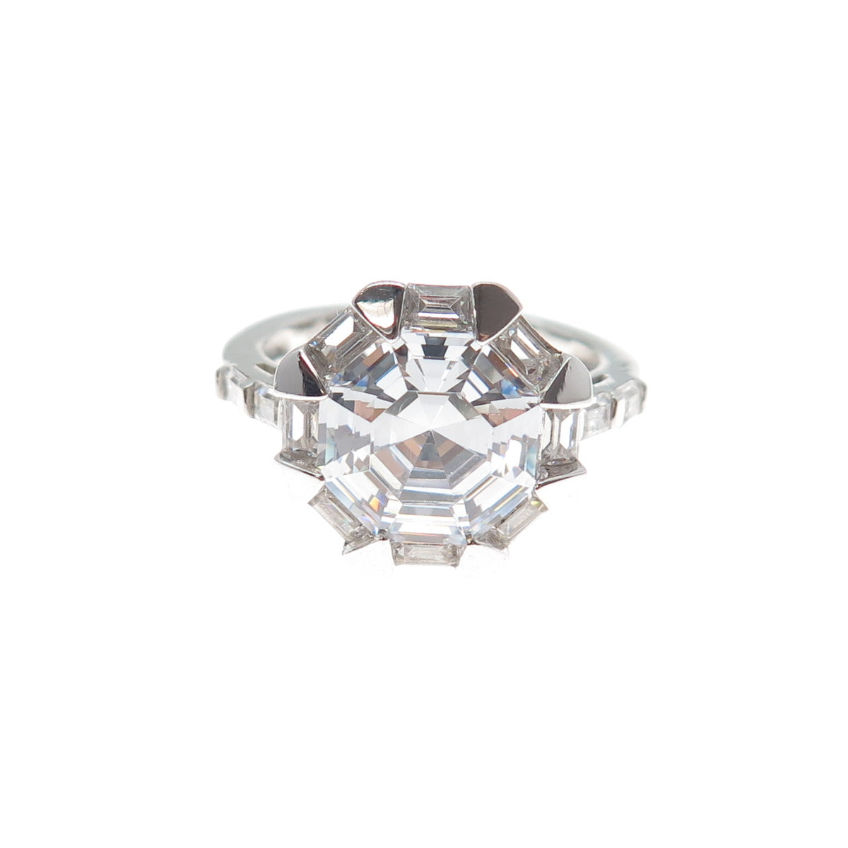 DSMK 925 Sterling Silver Multi-Cut C Z Engagement Ring Size 7.25