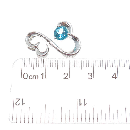 ALWAND VAHAN 925 Sterling Silver Real Blue Apatite Open Heart Slide Pendant