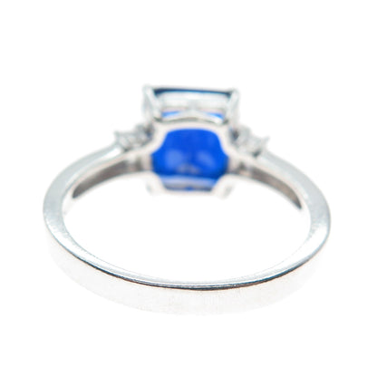 925 Sterling Silver Blue & White Multi-Cut Shaped C Z Ring Size 9.5