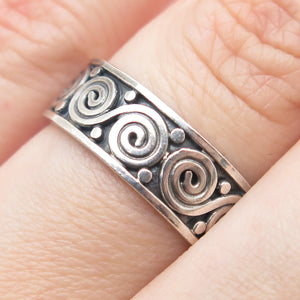 925 Sterling Silver Vintage Spiral Oxidized Band Ring Size 8