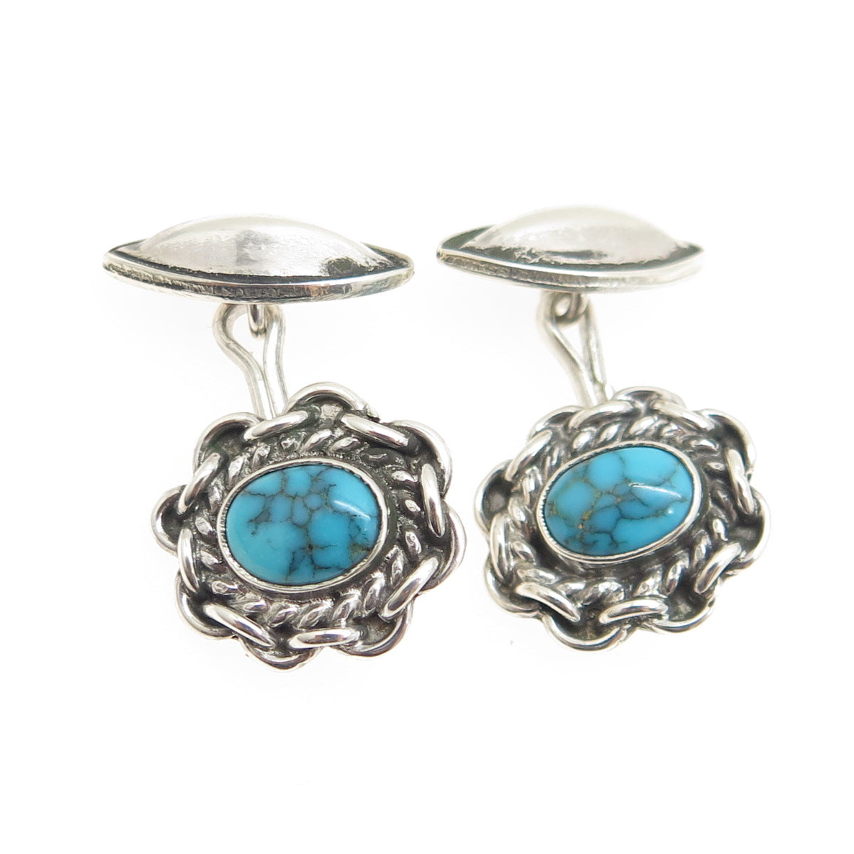 Old Pawn 925 Sterling Silver Vintage Southwestern Morenci Turquoise Cufflinks