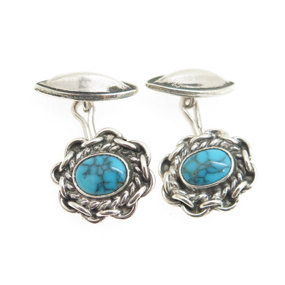 Old Pawn 925 Sterling Silver Vintage Southwestern Morenci Turquoise Cufflinks