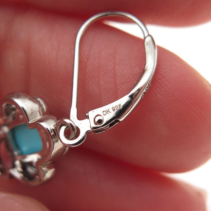 925 Sterling Silver Real Sleeping Beauty Turquoise Floral Dangle Earrings