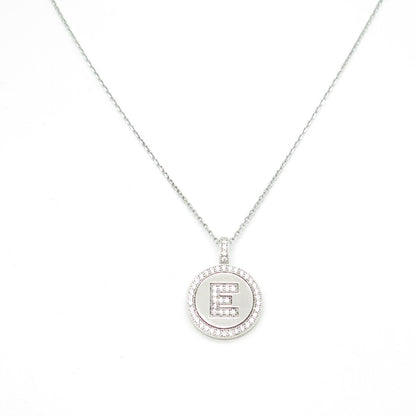 925 Sterling Silver Round-Cut C Z Letter "E" Cable Chain Necklace 16-18"