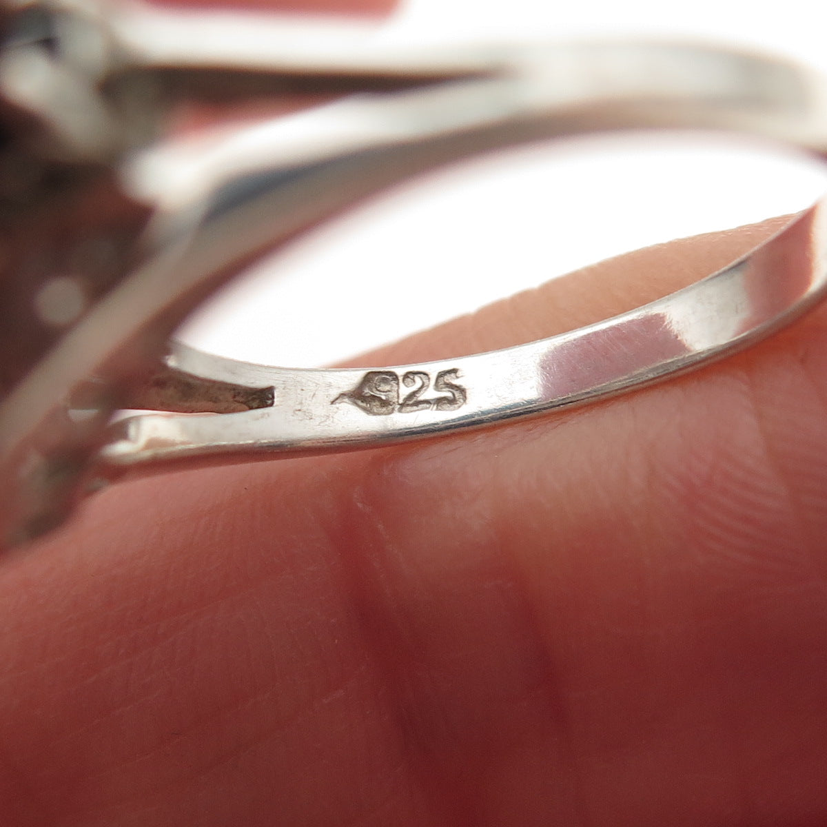 925 Sterling Silver Vintage Real Round-Cut Sapphire & C Z Ring Size 7
