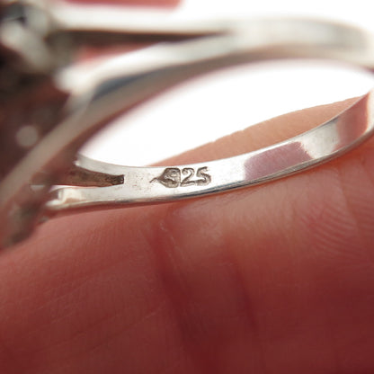 925 Sterling Silver Vintage Real Round-Cut Sapphire & C Z Ring Size 7