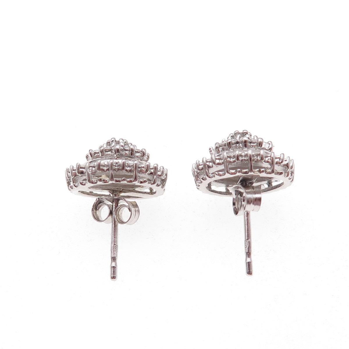 925 Sterling Silver Real Round-Cut Diamond Sun Stud Earrings