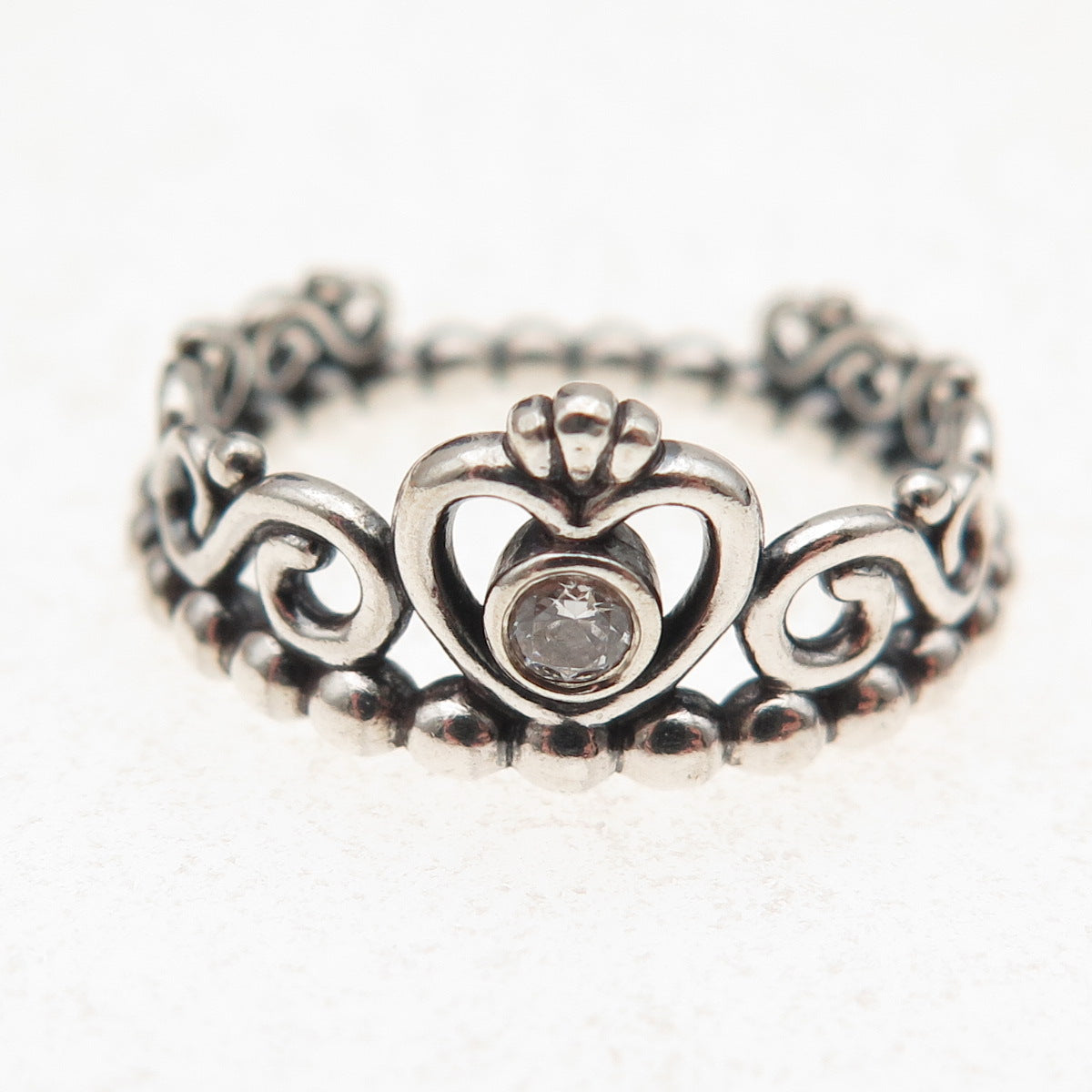 Pandora 925 Sterling Silver C Z My Princess Tiara Ring Size 5.75