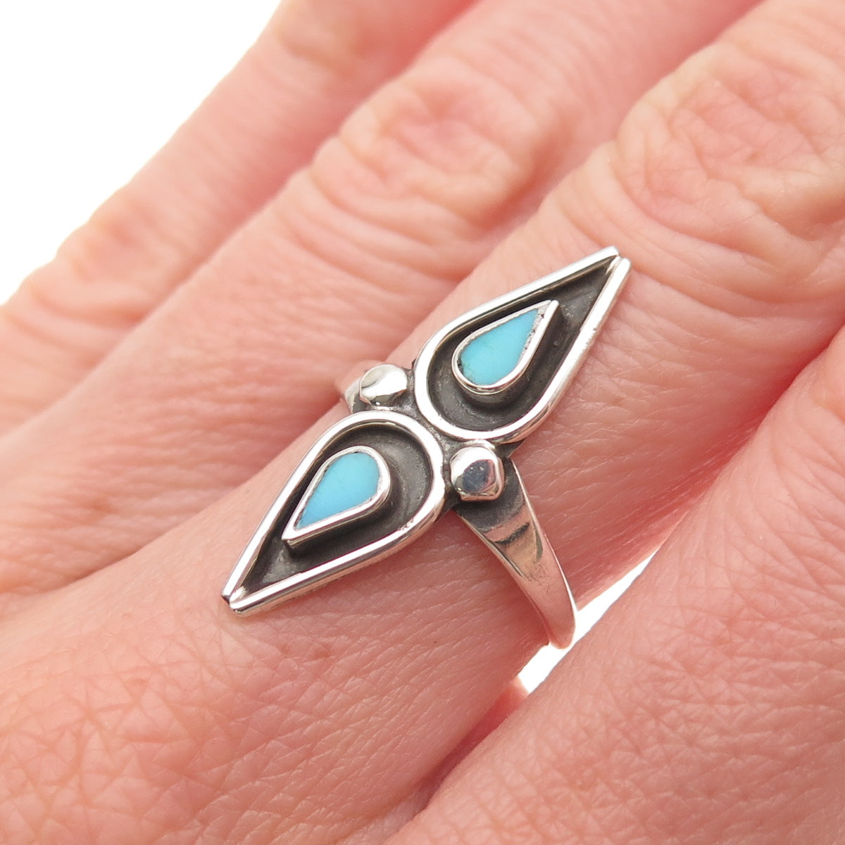 Old Pawn 925 Sterling Silver Vintage Southwestern Turquoise Tribal Ring Size 6.5