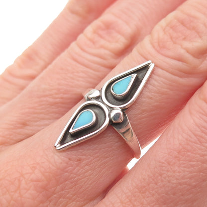 Old Pawn 925 Sterling Silver Vintage Southwestern Turquoise Tribal Ring Size 6.5
