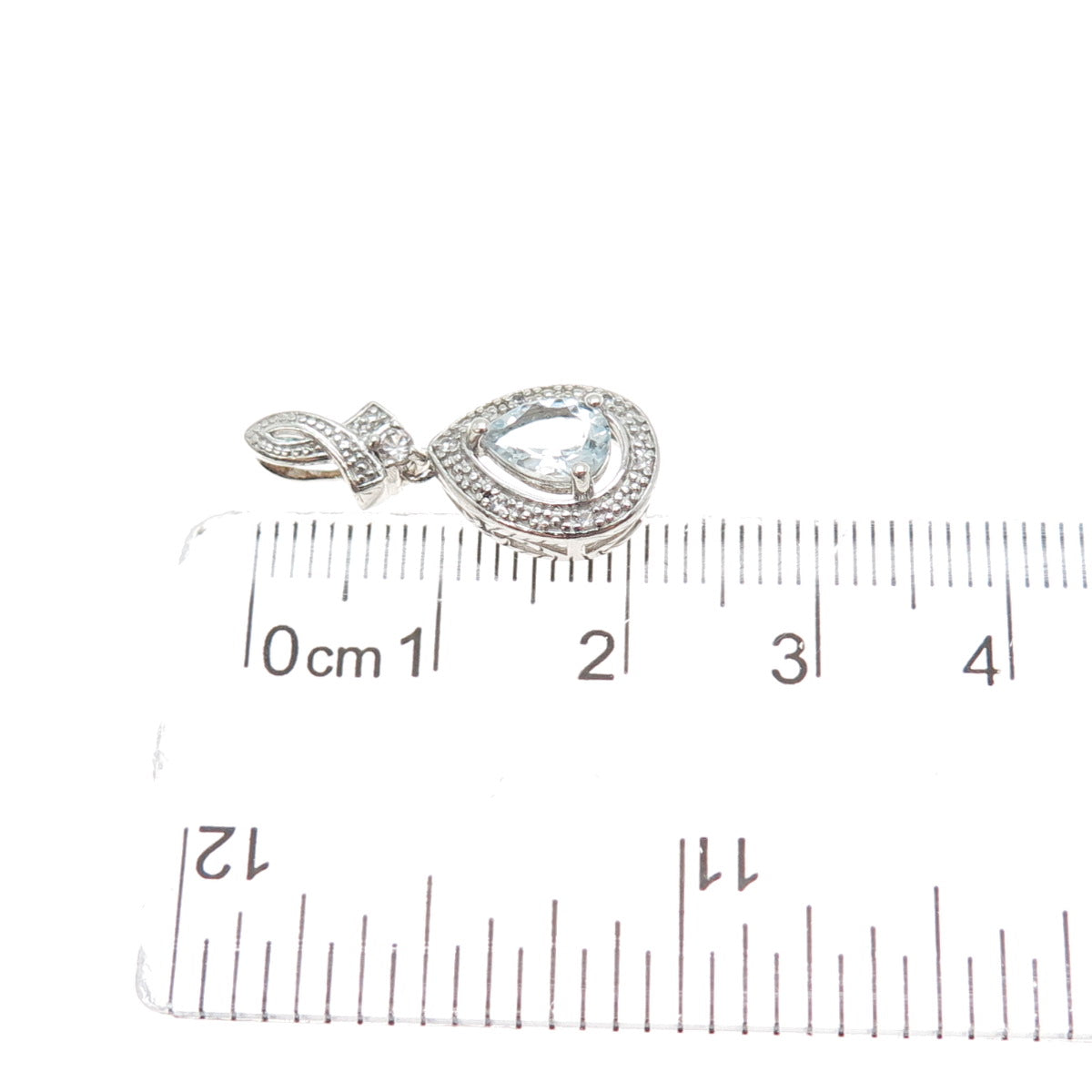 925 Sterling Silver Real White Topaz & Aquamarine Teardrop Minimalist Pendant